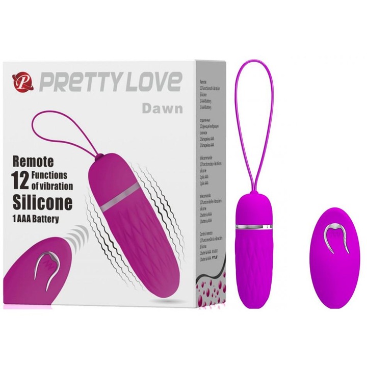 Вибратор, Pretty love, Dawn, 9.2 см, Вибриращо яйце с дистанционно управление, Силикон, Интензивно удоволствие, Водоустойчив, Захранване: 2x aaa, 12 режима на вибрация, Лилав