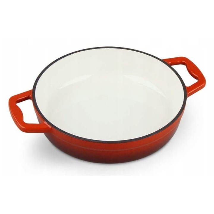 Cratita cu capac Carl Schmidt Sohn-Xanten, fonta, 22x5.8 cm, rosu-alb