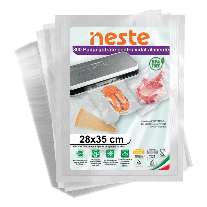 Pachet 300 Pungi Vidat Gofrate pentru alimente, 90 microni, Neste®, 28 x 35 cm
