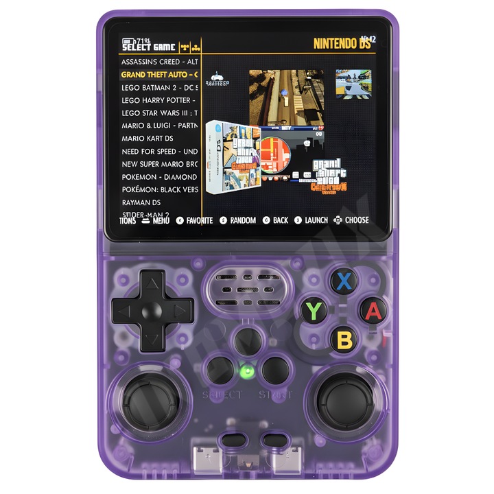 INOMEVIX® ретро конзола за игри, 15 000+ предварително инсталирани игри, 2 карти (32GB + 64GB), 3.5" IPS екран, 3D джойстик, RK3326 Quad Core процесор, 1GB RAM, 3200mAh батерия, 8h автономност, 3.5mm жак, Type-C, Игрова конзола за възрастни и деца