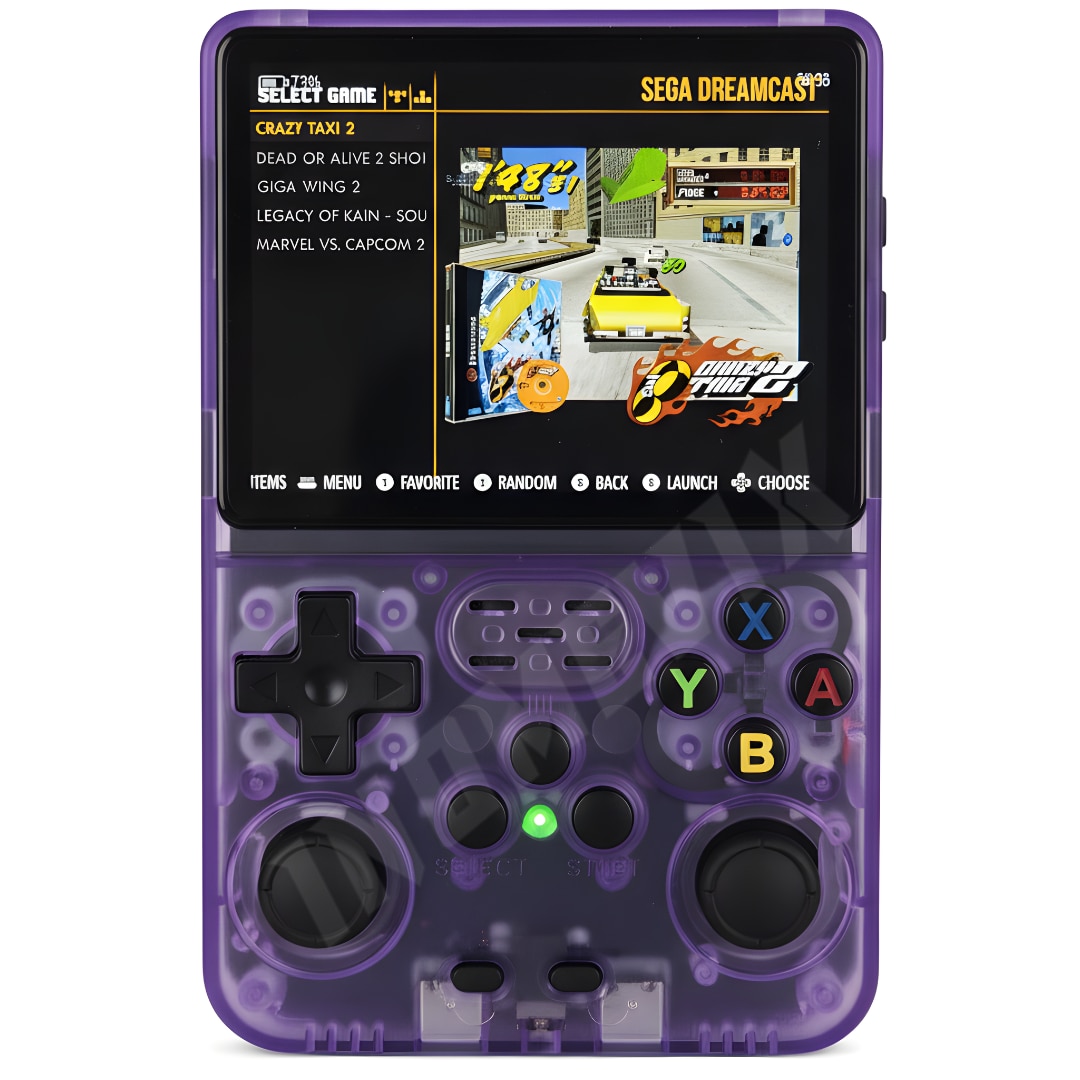 Consola jocuri retro portabila INOMEVIX®, 15.000+ jocuri preinstalate, 2 carduri (32GB + 64GB), Joystick 3D, 1GB RAM, Autonomie 8h, Procesor RK3326 Quad Core, Baterie 3200mAh, Jack 3.5mm, Type-C, Consola games pentru adulti si copii, Ecran IPS 3.5"