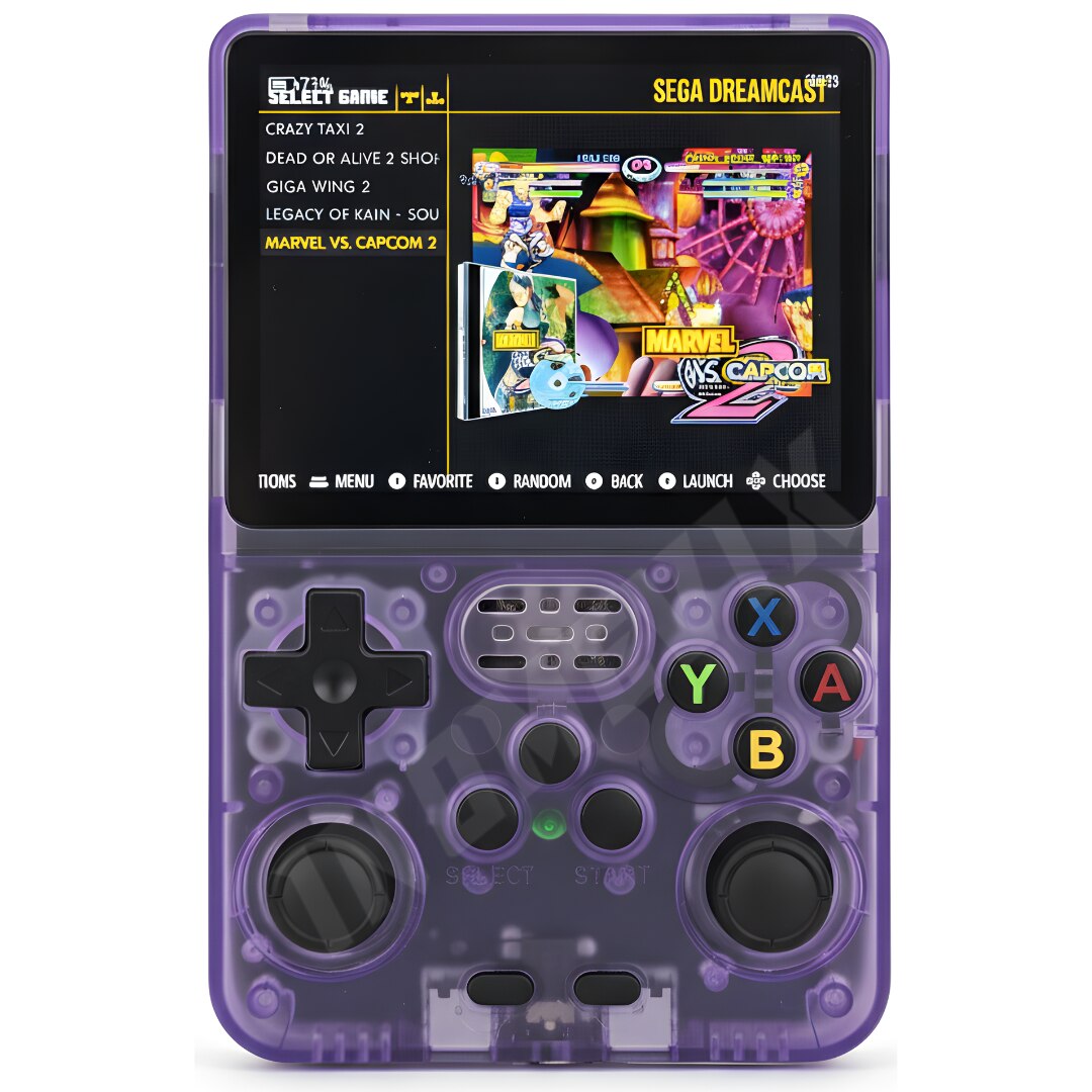 Consola jocuri retro portabila INOMEVIX®, 15.000+ jocuri preinstalate, 2 carduri (32GB + 64GB), Joystick 3D, 1GB RAM, Autonomie 8h, Procesor RK3326 Quad Core, Baterie 3200mAh, Jack 3.5mm, Type-C, Consola games pentru adulti si copii, Ecran IPS 3.5"