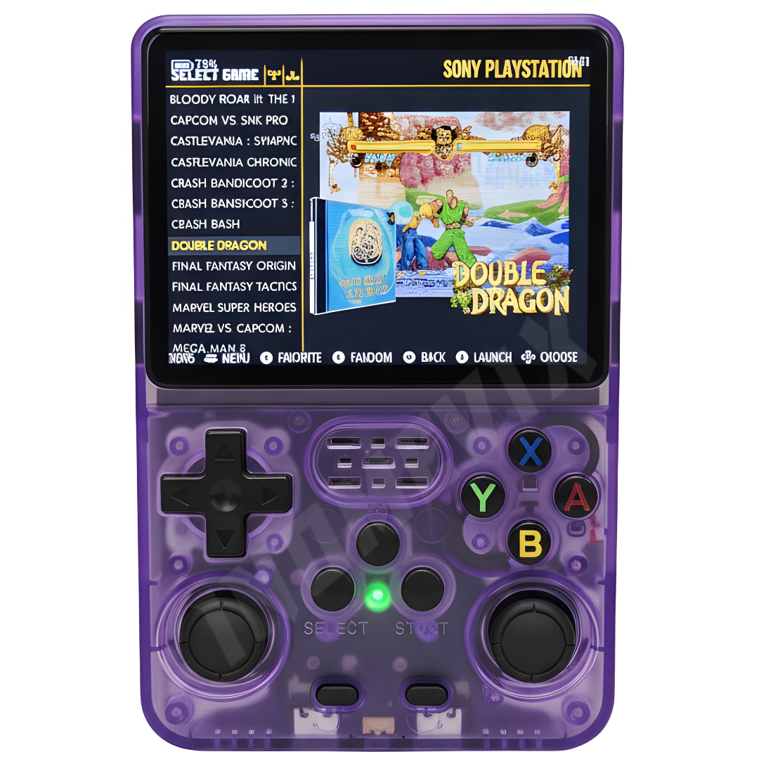 Consola jocuri retro portabila INOMEVIX®, 15.000+ jocuri preinstalate, 2 carduri (32GB + 64GB), Joystick 3D, 1GB RAM, Autonomie 8h, Procesor RK3326 Quad Core, Baterie 3200mAh, Jack 3.5mm, Type-C, Consola games pentru adulti si copii, Ecran IPS 3.5"