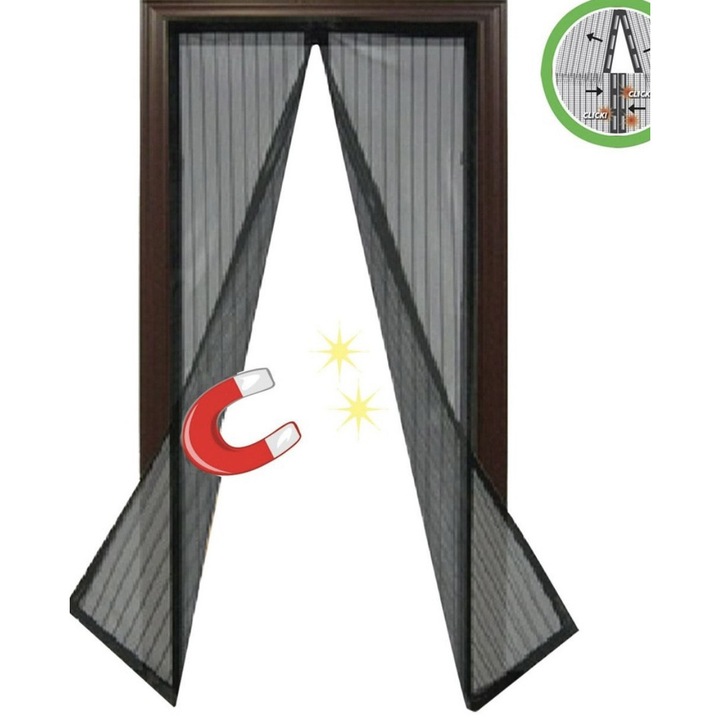 Мрежа против насекоми с магнитно затваряне - монтаж без пробиване, лесна за инсталиране 100x220 см, черна