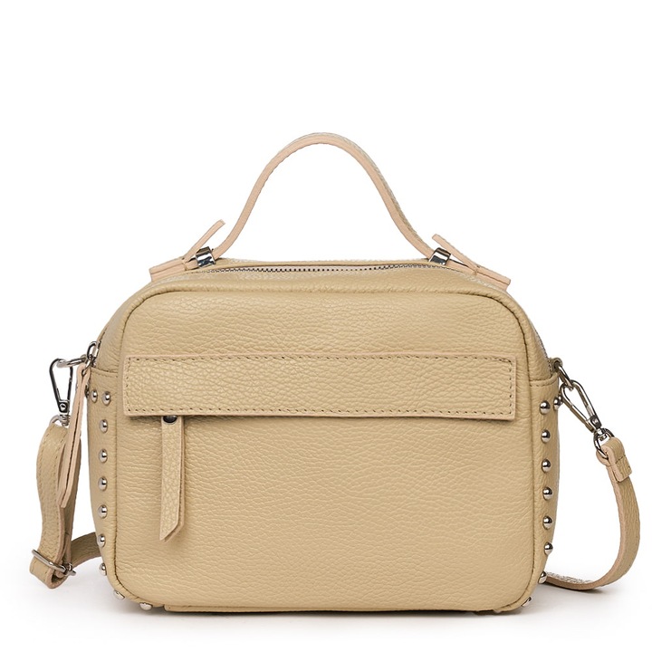 Valódi bőr női pénztárca, Krémszín, 18 x 24 x 12