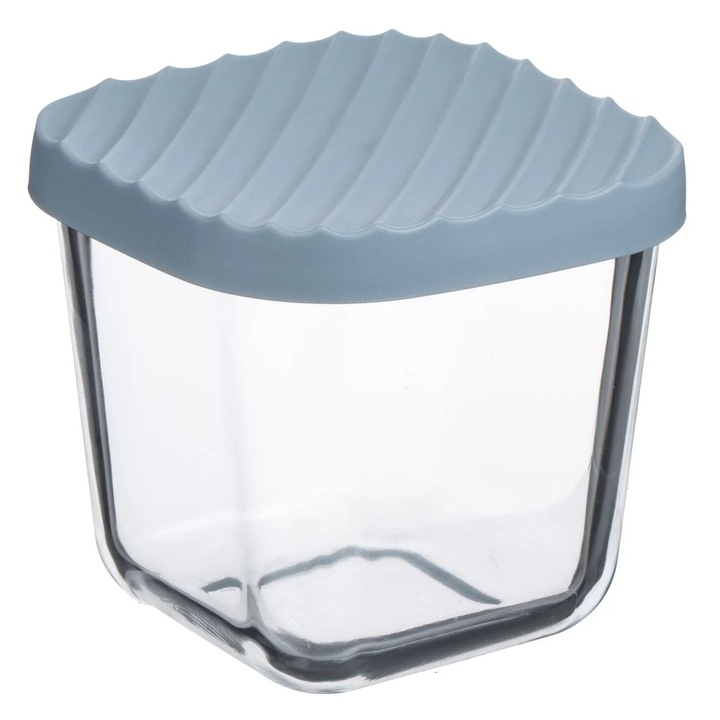 Caserola din Sticla cu Capac din Plastic Albastru Gri 350ml