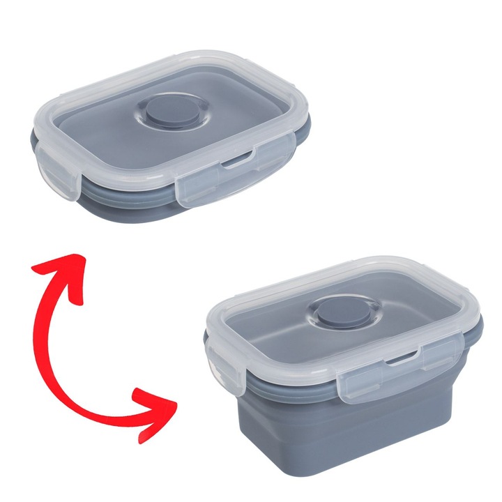 Caserola pliabila din silicon gri cu capac din plastic 350ml