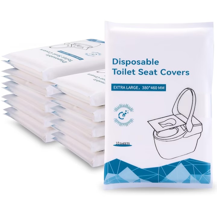 Set 120 protectii de toaleta de unica folosinta, portabil, pentru adulti si copii, potrivit pentru utilizare in calatorii, restaurante Albastru