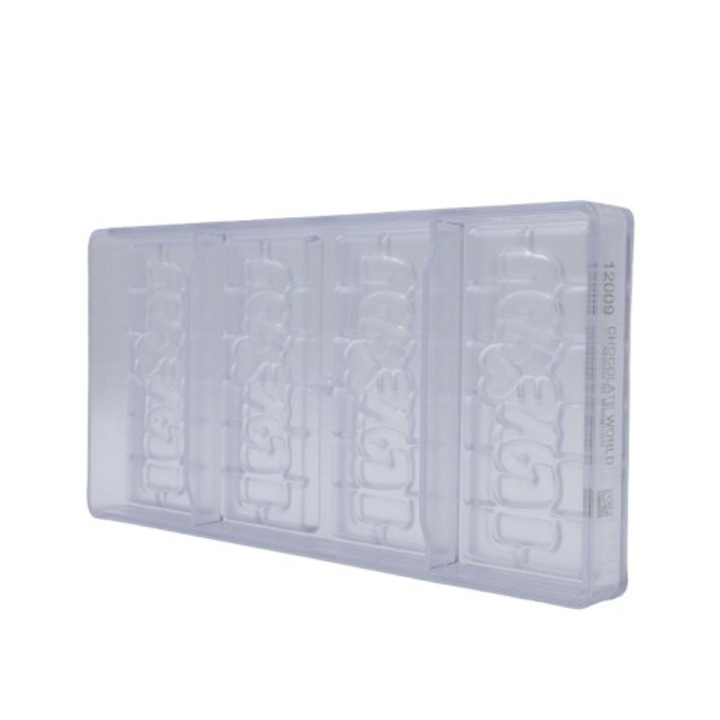 Matrita ciocolata tableta I love you, 4 cavitati, 27.5x13.5cm, policarbonat