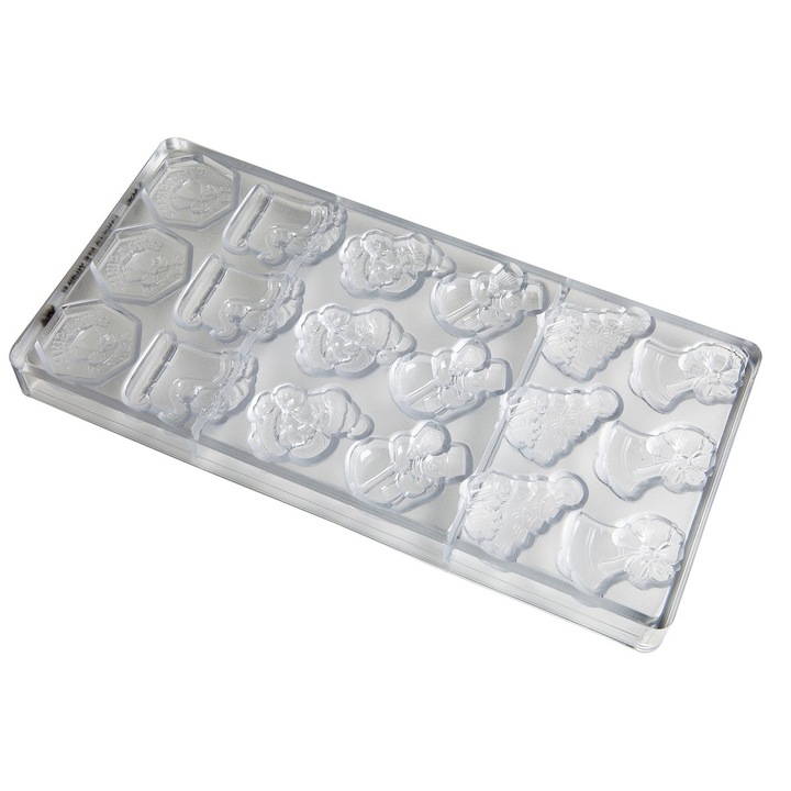 Matrita ciocolata Craciun 6 modele, 18 cavitati, 27.5x13.5cm, policarbonat, Chocolate World