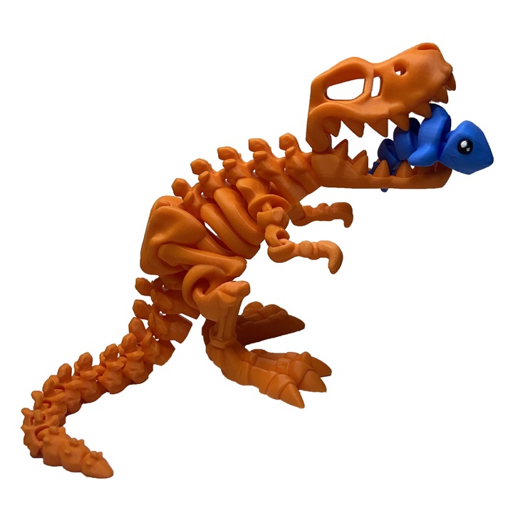 Jucarie Flexibila, Schelet T-Rex cu mini-Ziglut, Dinozauri, Portocaliu, 25 cm