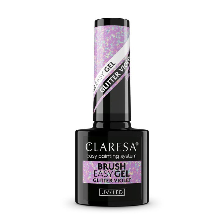 Claresa UV körömlakk zselé, Brush Easy, rugalmas, lila csillámporos, 5g