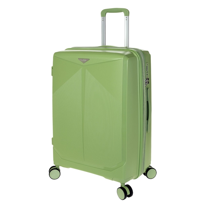 Troler de cabina extensibil Stelxis Mars, 55x40x20 cm, +20% capacitate, bagaj de mana, polipropilena, cifru TSA, 4 roti 360°, verde