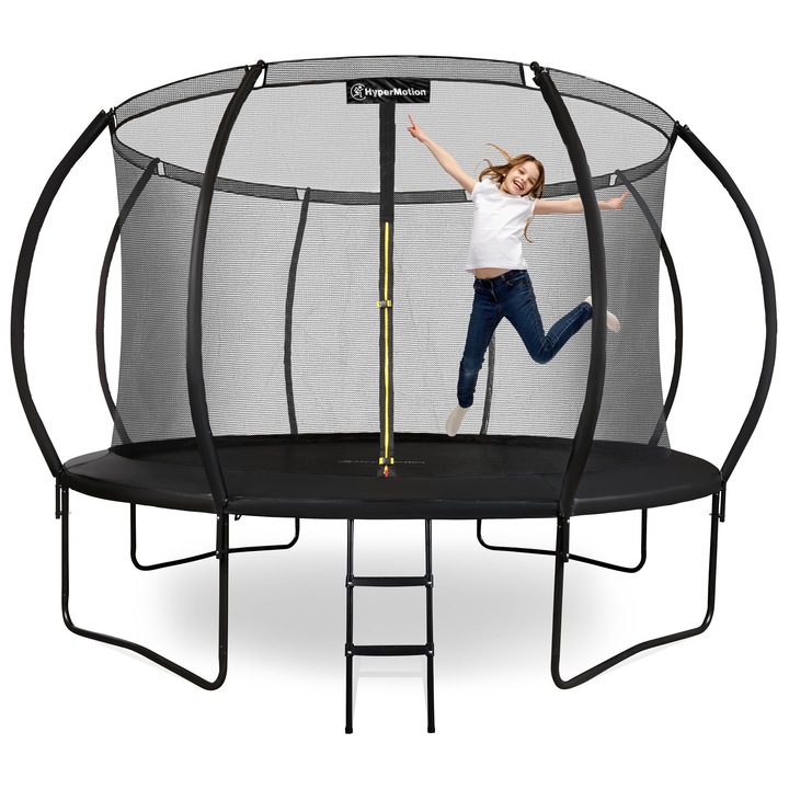 Trampolina De Gradina, Hypermotion, Trampolina 12Ft, Rezistenta Ridicata La Conditii Meteorologice Si Raze Uv, Proprietati De Uscare Rapida Si Impermeabilitate, Plasa Durabila Si Scara Pentru Acces Usor, 3 ani, 366x265x89 cm, Negru