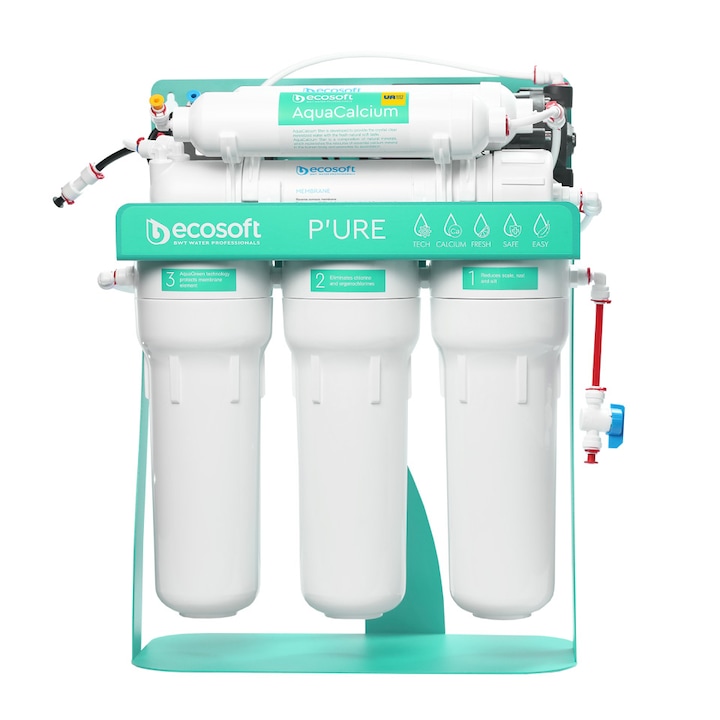 Ecosoft P'URE AquaCalcium 75GPD пречиствател с обратна осмоза с бустер помпа и метална рамка