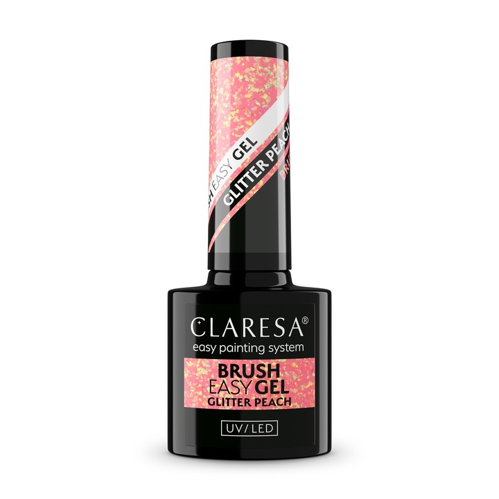 Гел лак за нокти Claresa Brush Easy - Glitter Peach, 5 г, бързо нанасяне