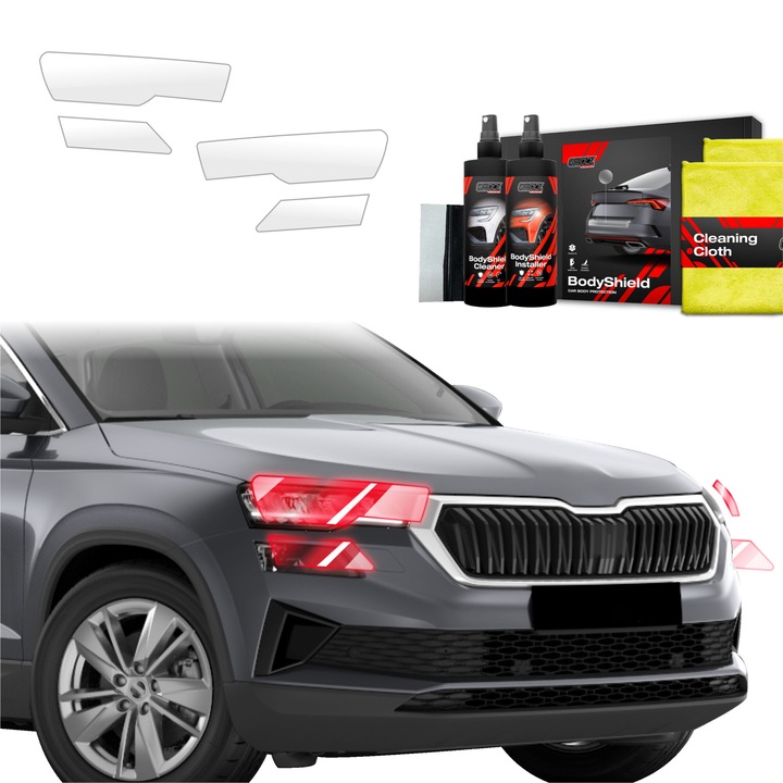 Folie de protectie 4in1 Grizz Glass pentru Skoda Karoq (2022-2025) TPU pentru faruri