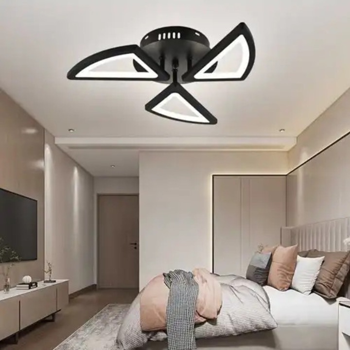 Lustra LED cu 3 tipuri de lumina si telecomanda, neagra, asimetrica, 60W, intensitate reglabila, lumina rece/neutra/calda, 45x45x9cm, IP21, aplicata, montaj tavan, LED CONCEPT