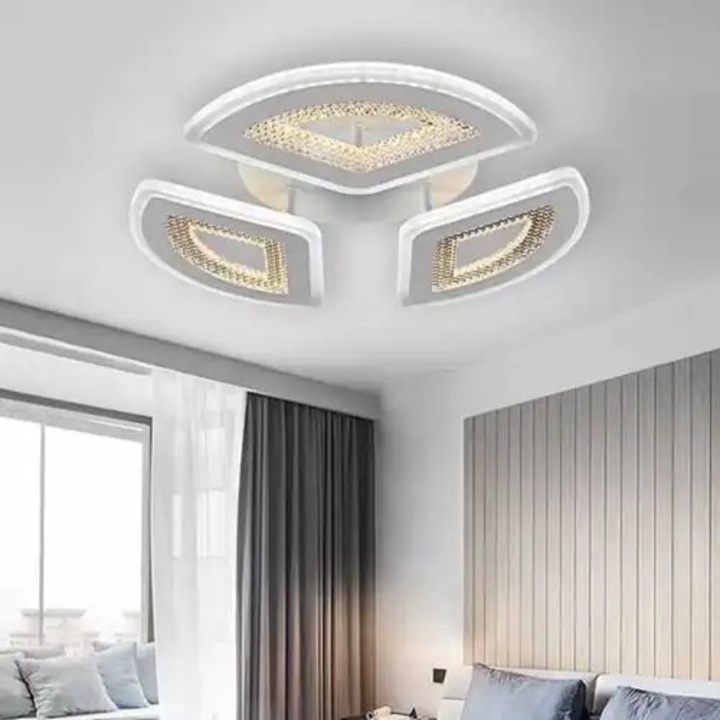 Lustra LED cu 3 tipuri de lumina si telecomanda, alba, rotunda, 114W, intensitate reglabila, lumina rece/neutra/calda, 48x48x9cm, IP21, aplicata, montaj tavan, LED CONCEPT