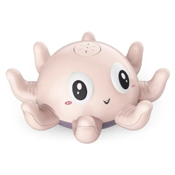 Fürdőjáték babáknak és gyerekeknek, elektromos polip, fürdőkádhoz, medencéhez, elektromos öntözővel és LED lámpával, zenei játék, rózsaszín