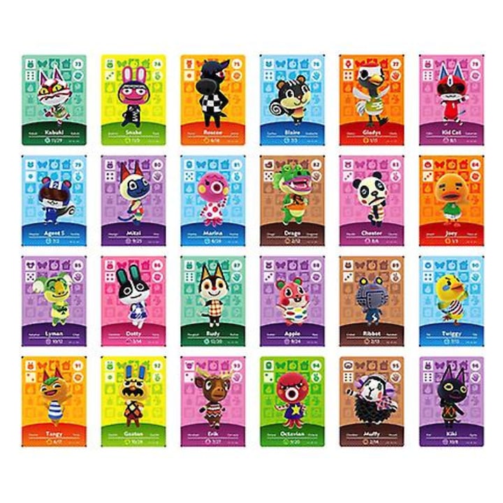 Set 24 carduri de joc Animal Crossing pentru Switch, 85x55mm, plastic