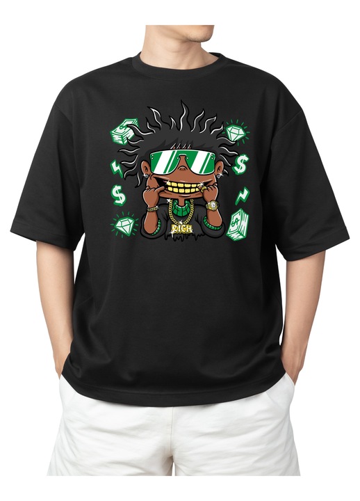 Férfi nyomtatott póló, Rich, Fekete