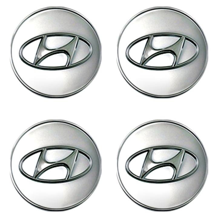 Set 4 capace centrale pentru Hyundai, 60mm, argintii, ABS /aluminiu