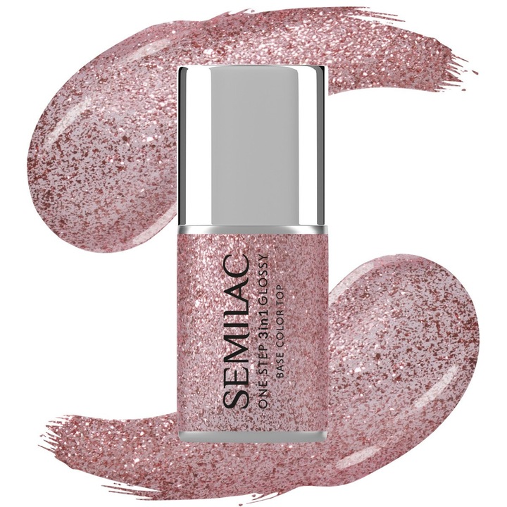Lac hibrid Semilac One Step Glossy 3in1 Glitter Pink 7 ml, roz, efect stralucitor