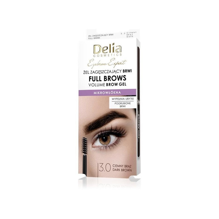 Gel pentru sprancene Delia Full Brow 3.0, maro, 7ml