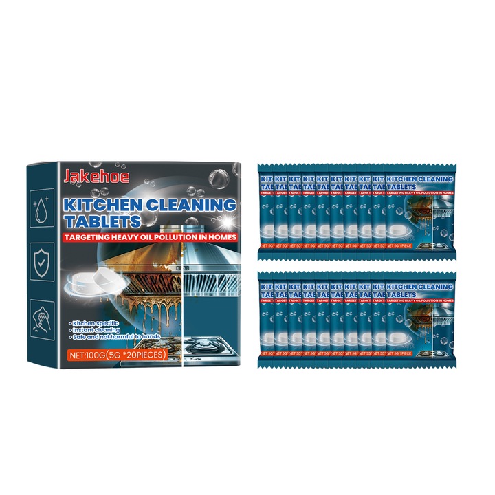 Tablete efervescente de curatare pentru bucatarie, 20 bucati, extract de menta si lamaie, eficient impotriva petelor de ulei, multicolor, Jakehoe