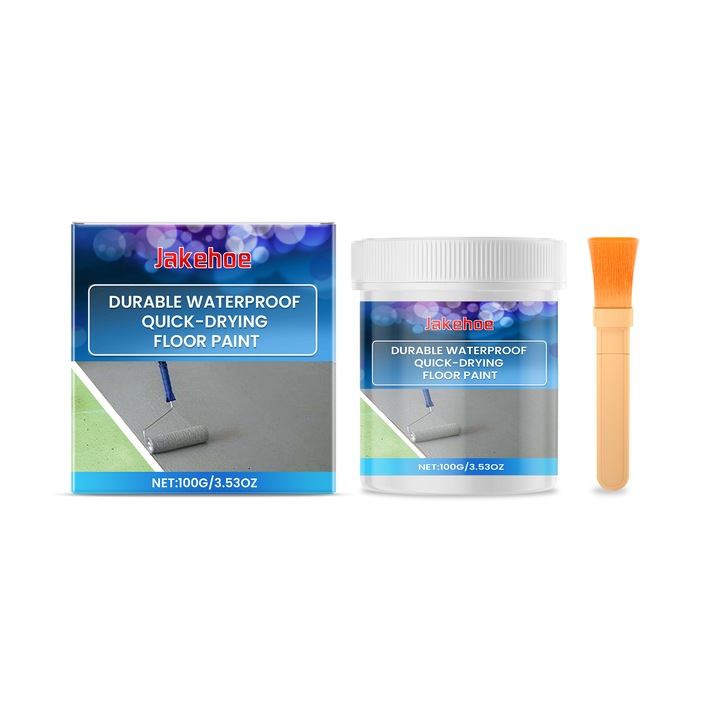 Set 2 vopsele de podea Jakehoe cu uscare rapida, pentru interior si exterior, ciment, impermeabila, cu uscare rapida, vopsea gri convenabila pentru podea