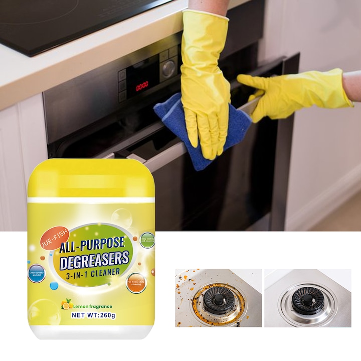 Degresant multifunctional Jue-Fish, agent de curatare pentru aragaz, hota, pete de ulei si murdarie, 2 buc.