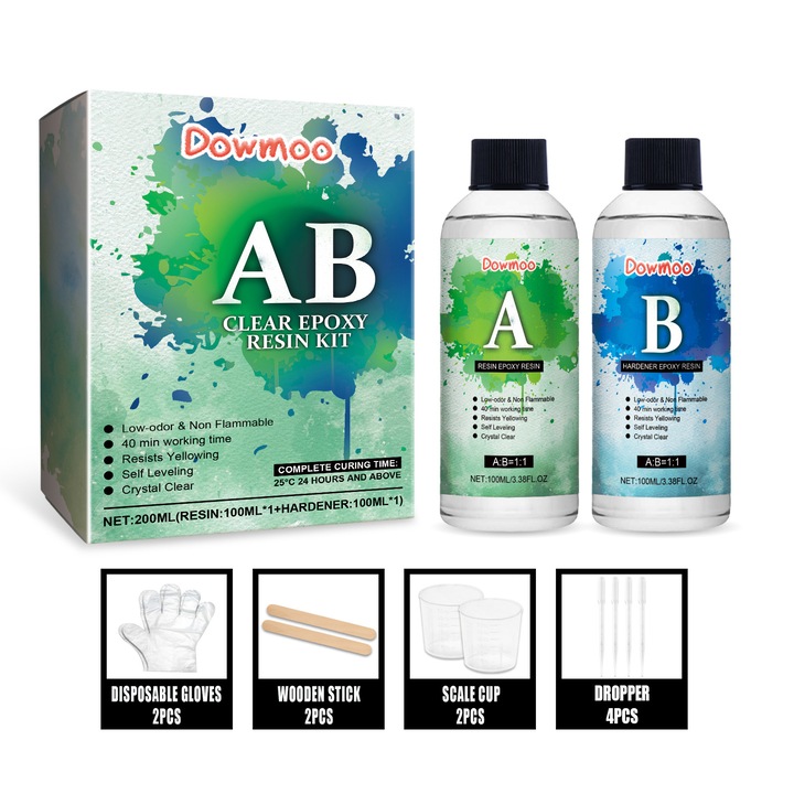 Set de artizanat OEM Epoxy, cristale transparente, galben, rezistent, 1:1, 250ml