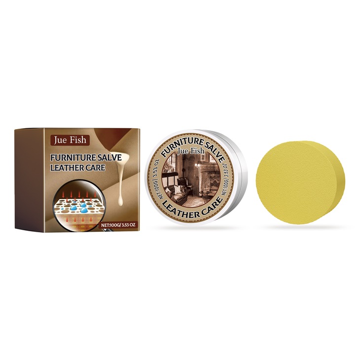 Jue-Fish Furniture Salve Ingrijire piele, Curatare si reconditionare piele Baza de ceara de albine Antiderapanta si anti-uscare Cracare 2 buc