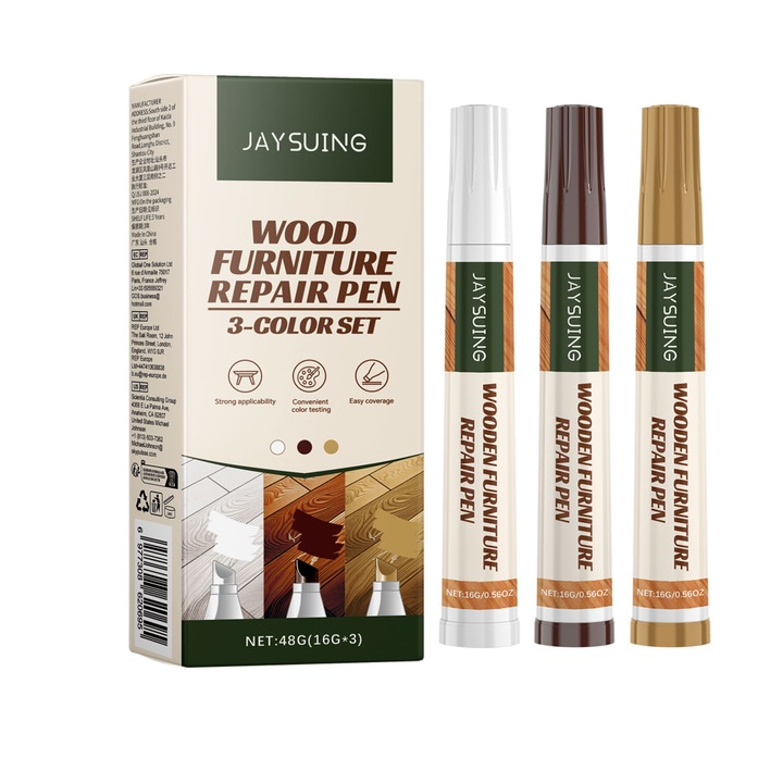 Jaysuing stilou de reparare a mobilierului din lemn, retusare a usilor din lemn, vopsea pentru retusare a mobilierului, stilou de reparare a zgarieturilor de podea, 2 buc