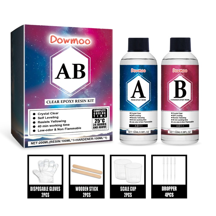 Комплект епоксидни смоли Dowmoo Clear, устойчиви на пожълтяване, 3 броя