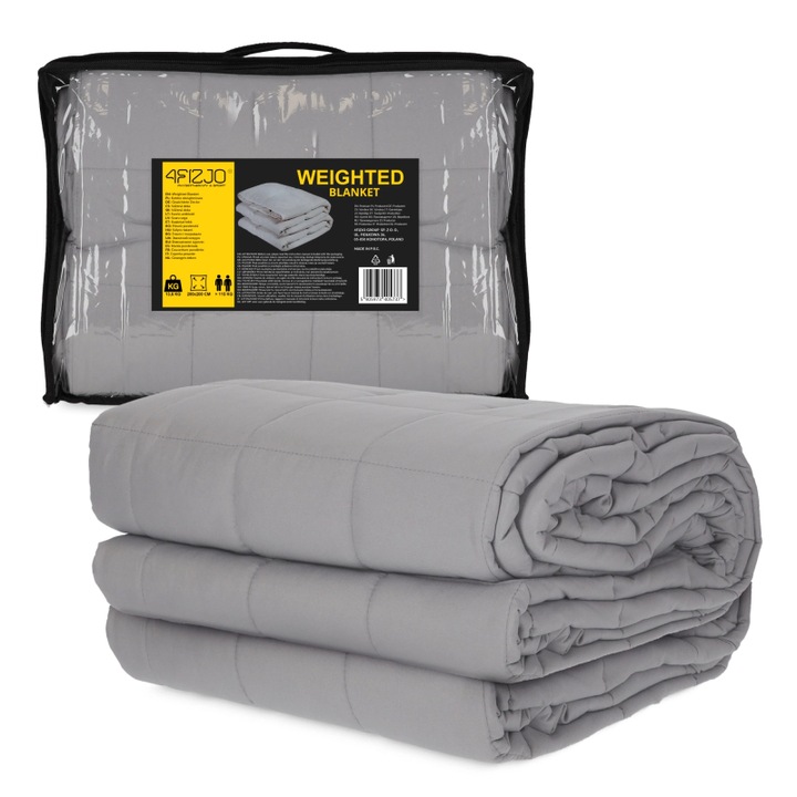 Patura ponderata 4FIZJO 200×200 cm, 13,6 kg, ideala pentru copii si adulti cu tulburari de somn, 7 straturi, bile de sticla, distributie uniforma a greutatii, calmeaza, relaxeaza si sprijina un somn linistit in fiecare noapte