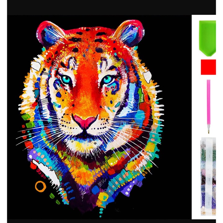 Goblen mozaic cu diamante, Zola, model tigru abstract, 30 x 30 cm