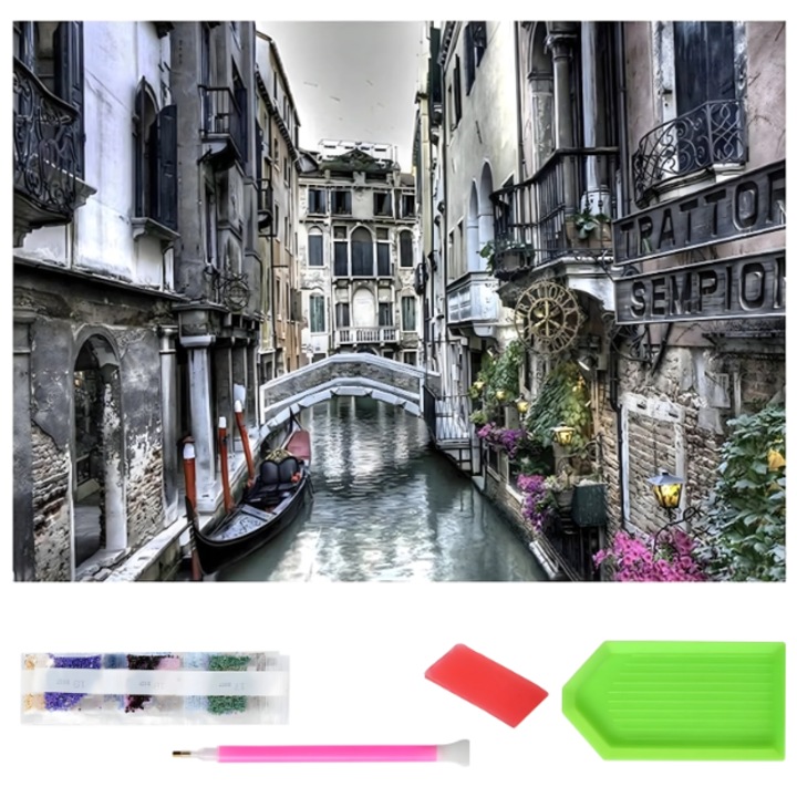 Goblen mozaic XXL cu diamante, Zola, peisaj romantic Venetia, 120 x 60 cm