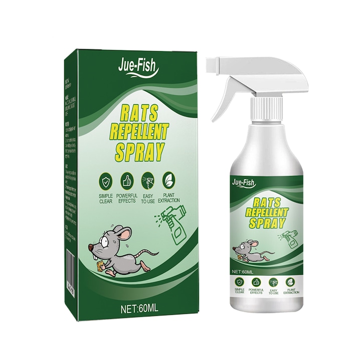 Spray auto pentru controlul soarecilor, formula pe baza de plante, repelent pentru soareci, ulei de menta, spray 60 ml, repelent pentru rozatoare pentru tavane, motoare auto, colturi de depozit si alte zone inghesuite