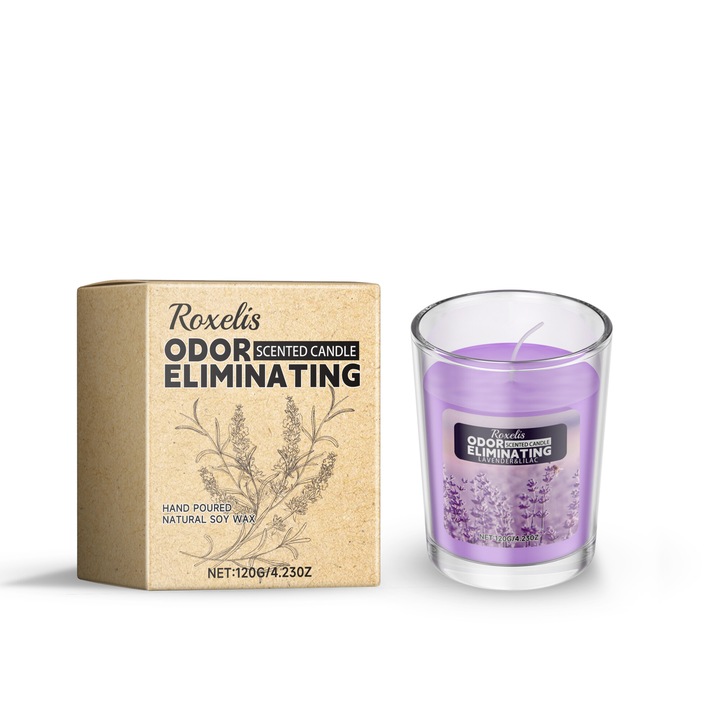 Lumanare parfumata cu lavanda, 100% ceara de soia, ulei de trandafir, 20 ore ardere, 1 set