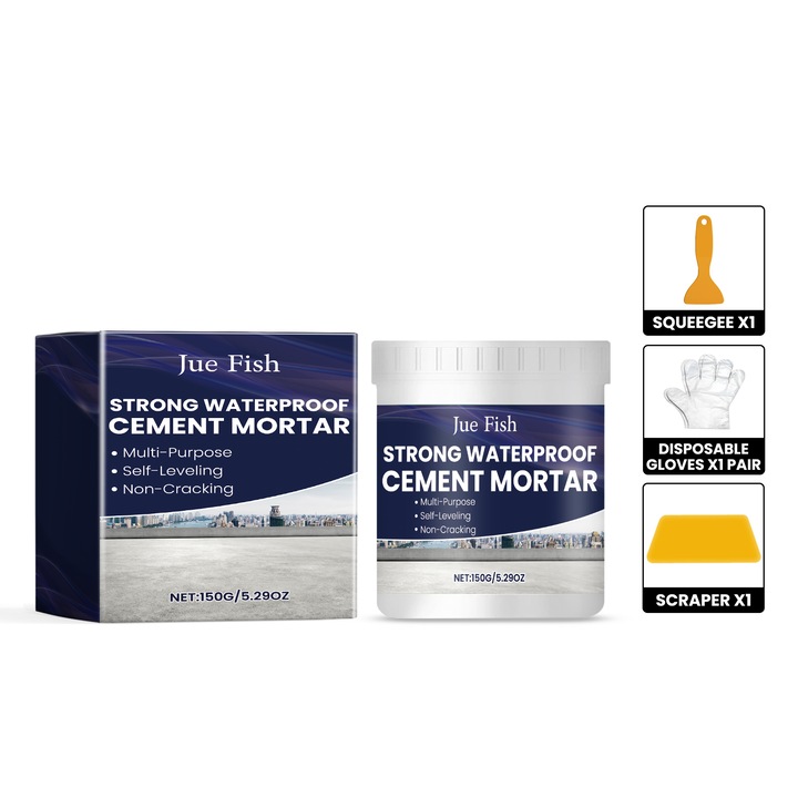 Mortar de ciment impermeabil Jue-Fish 1 kg, reparare pereti, protectie umezeala, ideal pentru lucrari interioare si exterioare
