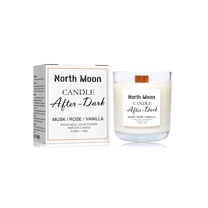 Lumanare aromaterapie North Moon, ulei de santal si geranium, culoare naturala, set