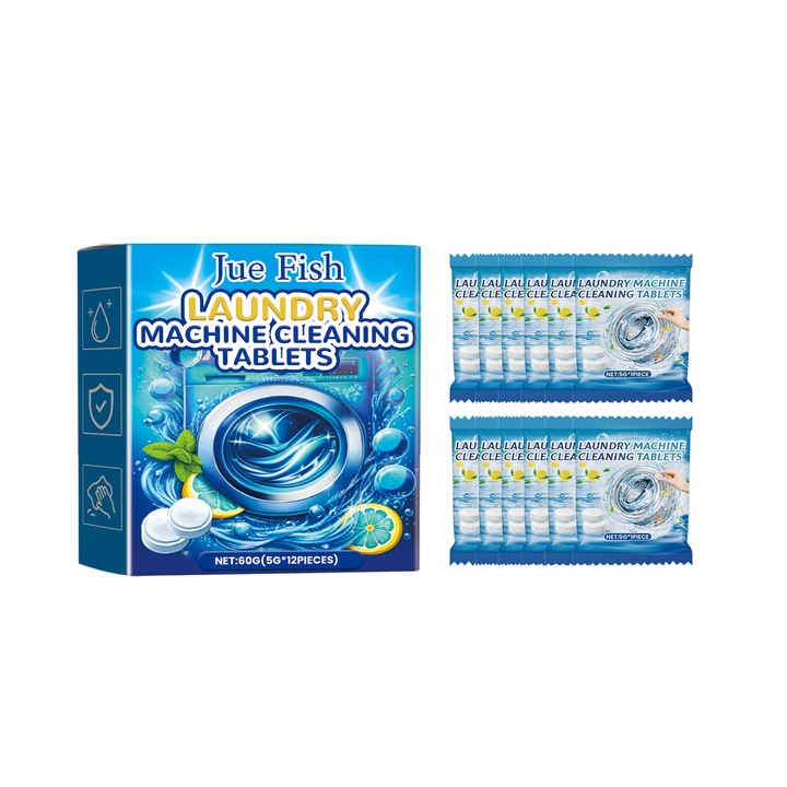 Pezsgőtabletták mosógéptisztításhoz, Jue Fish, 12 x 5 g
