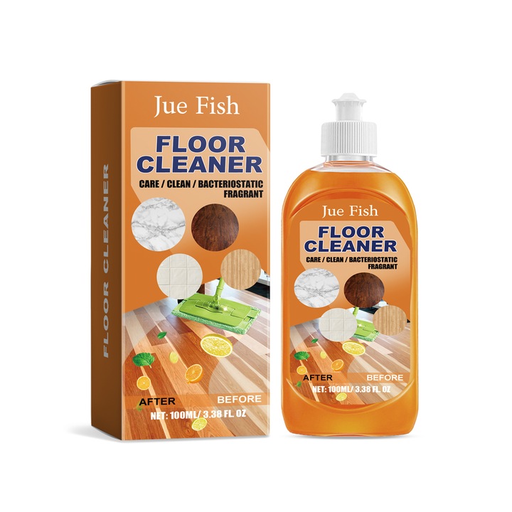 Jue-Fish препарат за почистване на подове, почистване на дървени подове, полиране, блясък, мощно обеззаразяване, премахване на котлен камък, почистване на плочки, 2 броя