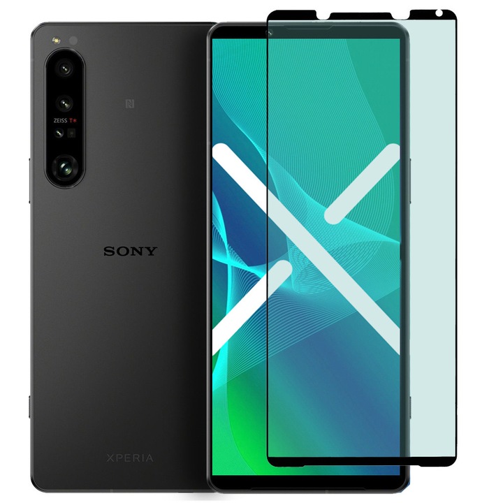 Folie protectie Full Glue pentru Sony Xperia 1 IV, 9H, 0,3mm, negru, set cu accesorii de montaj