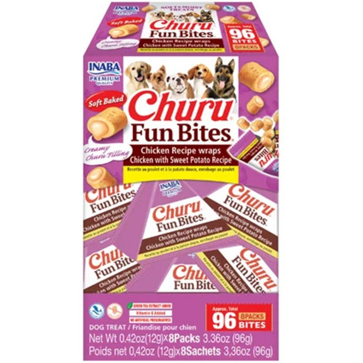 Recompense pentru caini Inaba Churu Bites, Pui & Cartof dulce, 8 x 12g