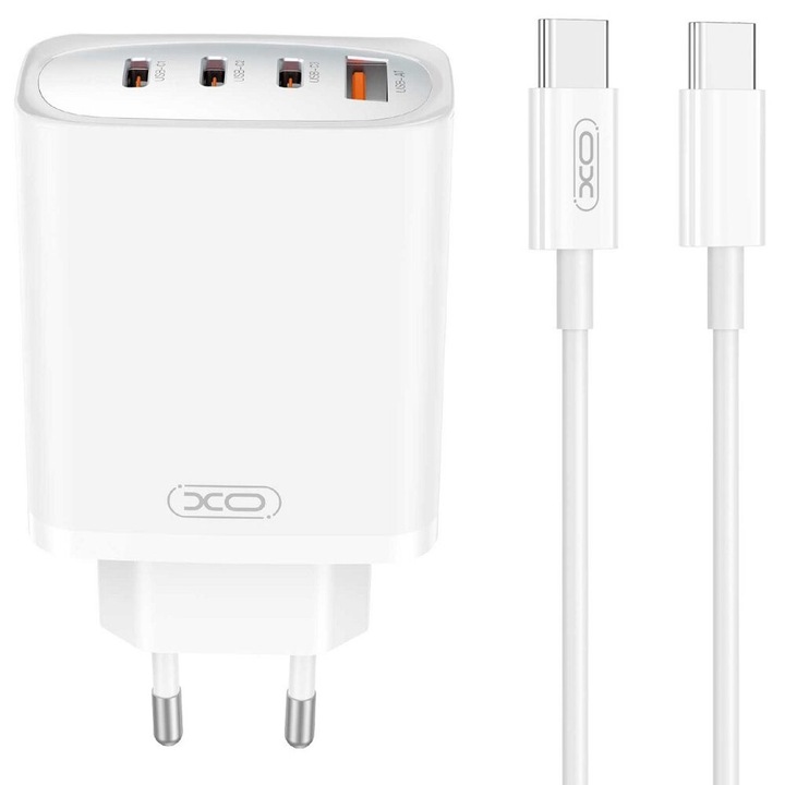 Incarcator retea XO CE23, 3x USB-C, 1x USB-A, 65W, cablu USB-C - USB-C, alb