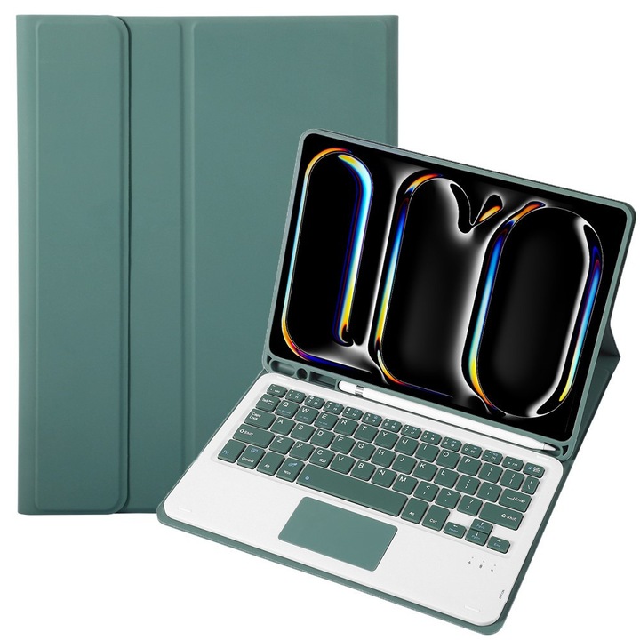 Etui cu tastatura pentru tableta, XGSM, 2 in 1, verde inchis, pentru iPad Pro 11" 2024 (5 gen.)