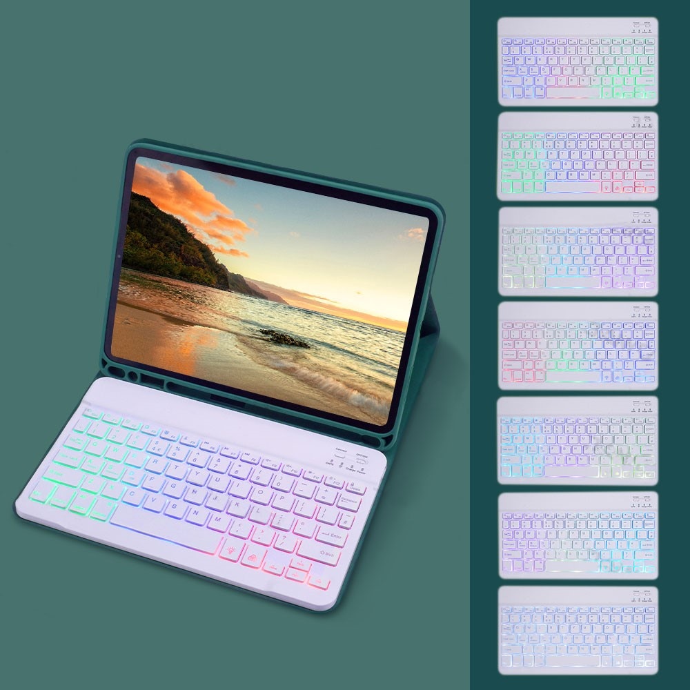Husa cu tastatura bluetooth iluminata din spate pentru iPad 11 2025 A16 (a 11-a generatie) / iPad 10,9 2022 (a 10-a generatie), verde